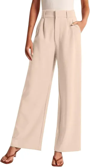 Women's Trousers Solid Color Thin High Waist Wide Leg Pants Womens Casual Stretchy Work Pants with Pockets