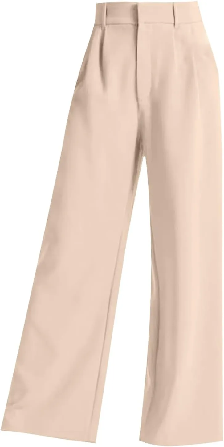 Women's Trousers Solid Color Thin High Waist Wide Leg Pants Womens Casual Stretchy Work Pants with Pockets