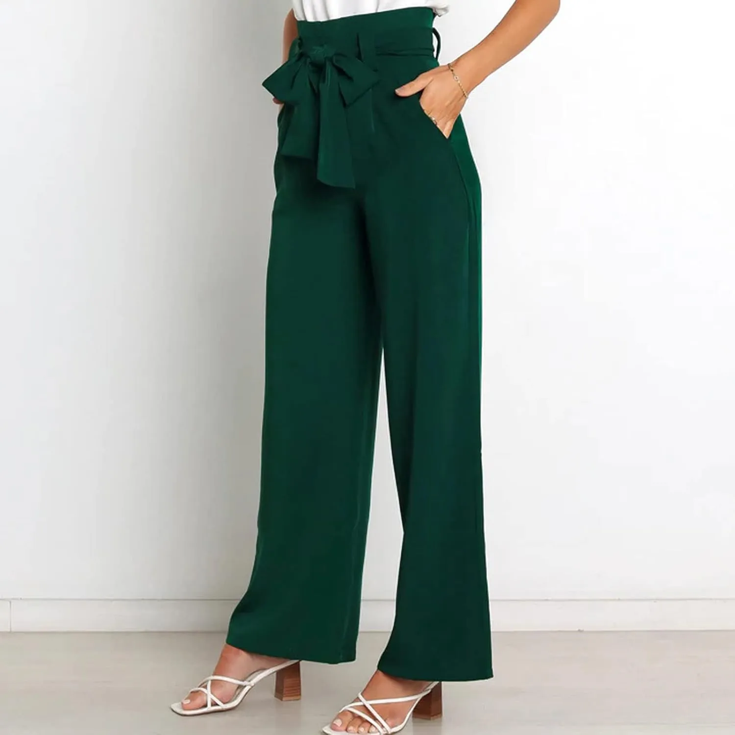 Women's Wide Leg Pants High Elastic Waisted in The Back Business Work Trousers Long Straight Suit Pants