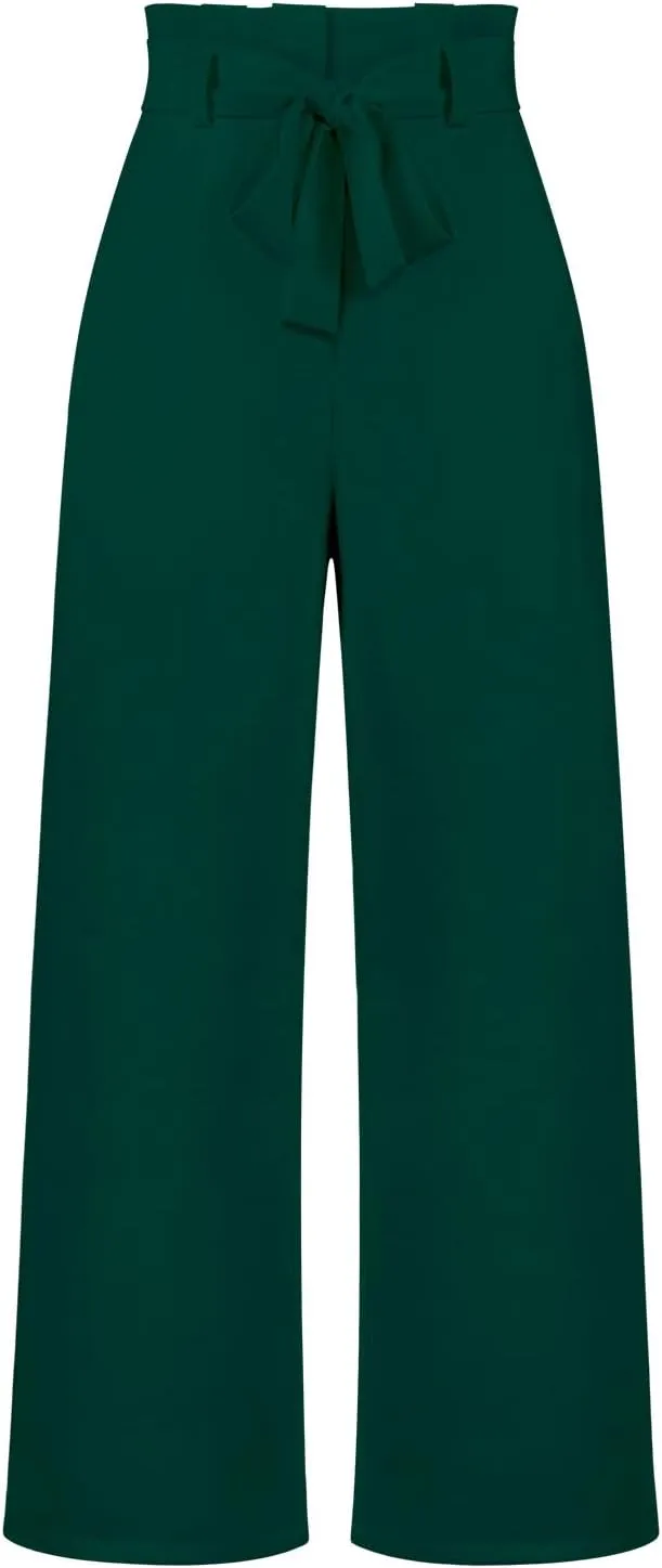 Women's Wide Leg Pants High Elastic Waisted in The Back Business Work Trousers Long Straight Suit Pants