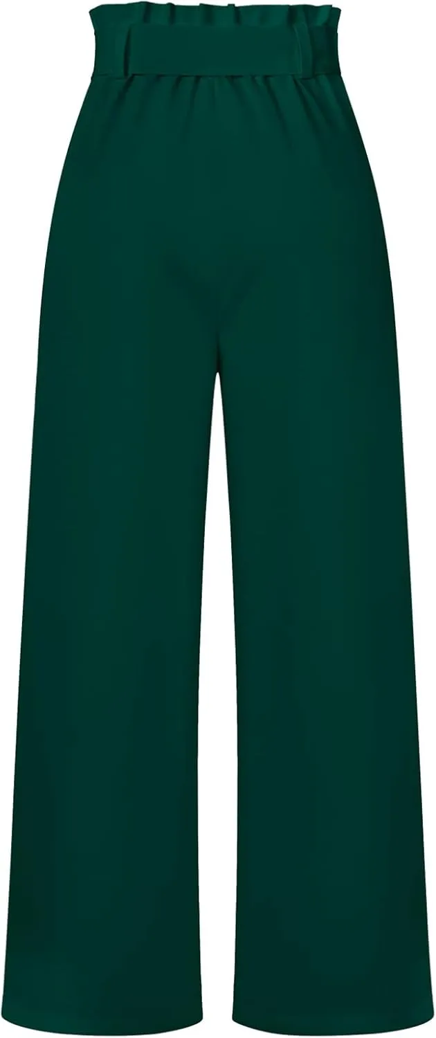 Women's Wide Leg Pants High Elastic Waisted in The Back Business Work Trousers Long Straight Suit Pants