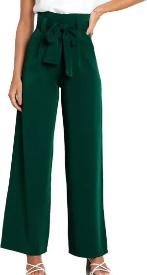 Women's Wide Leg Pants High Elastic Waisted in The Back Business Work Trousers Long Straight Suit Pants