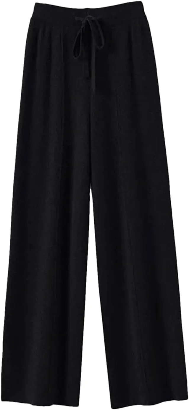 Women's Wool Pants Cashmere Wide Leg Trousers Long Britches Knit Loose High Waist Pants