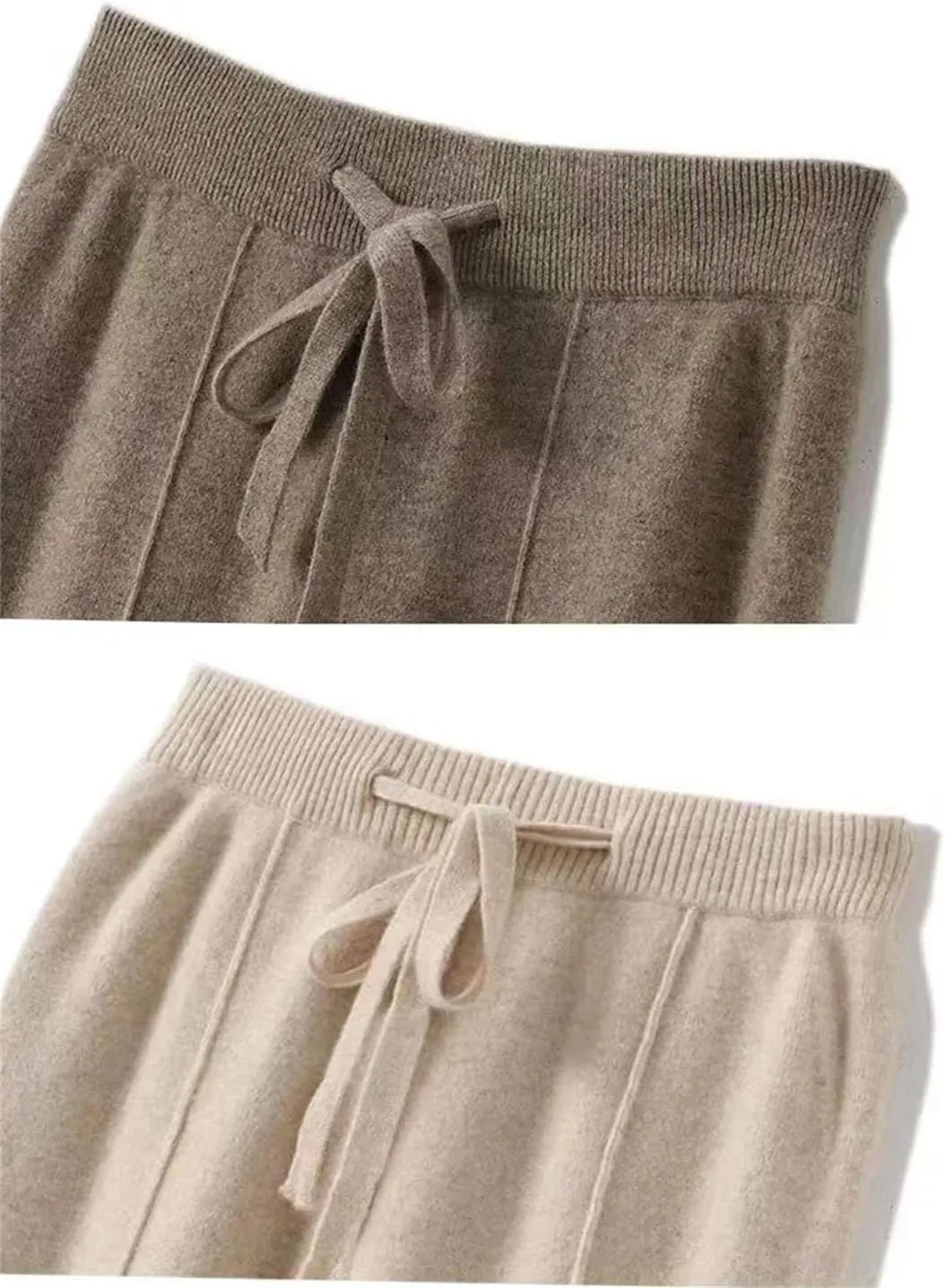 Women's Wool Pants Cashmere Wide Leg Trousers Long Britches Knit Loose High Waist Pants