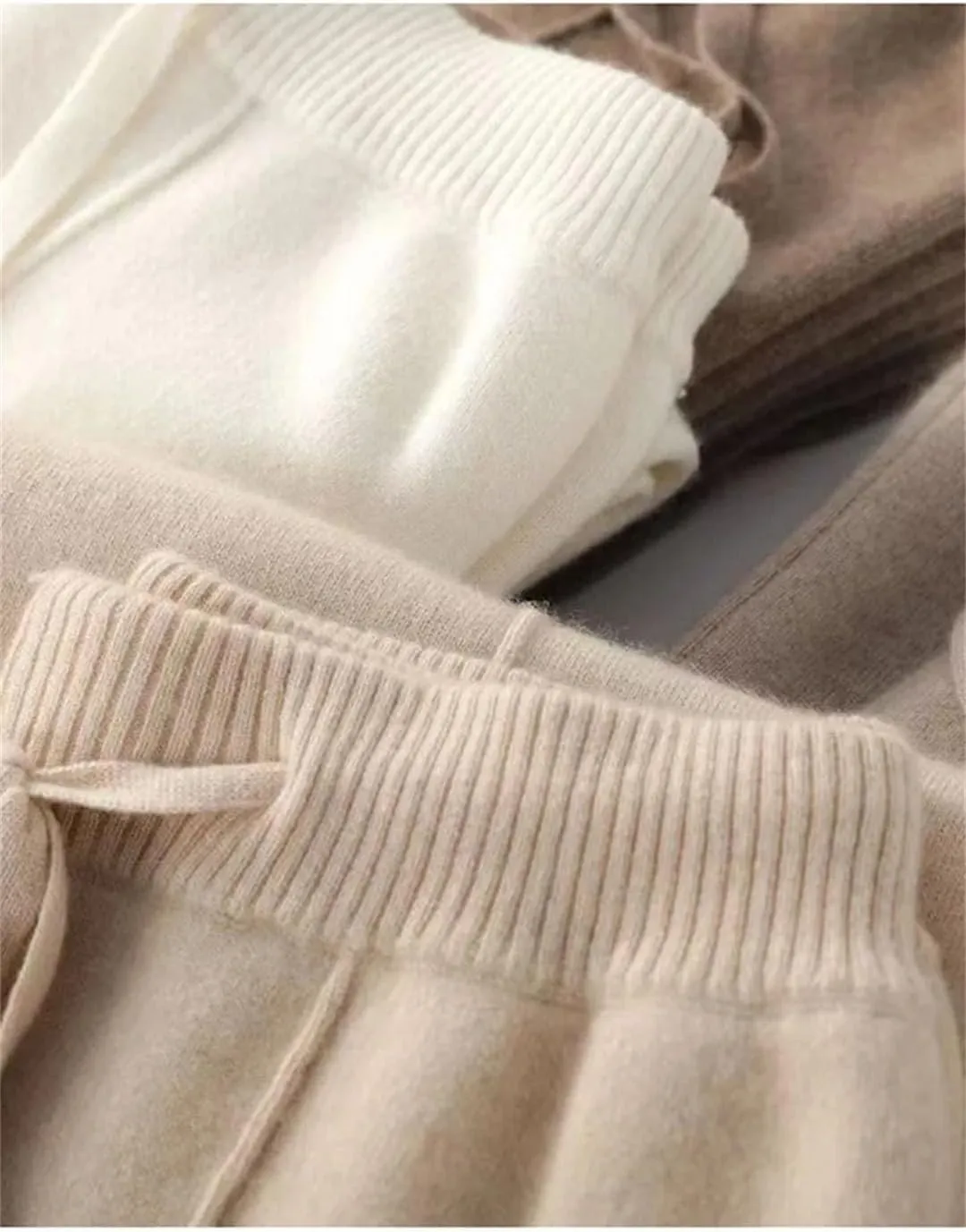 Women's Wool Pants Cashmere Wide Leg Trousers Long Britches Knit Loose High Waist Pants