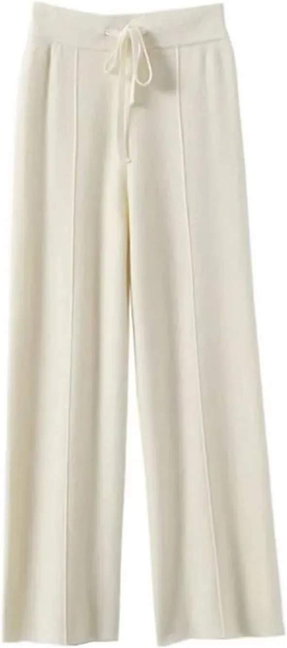 Women's Wool Pants Cashmere Wide Leg Trousers Long Britches Knit Loose High Waist Pants