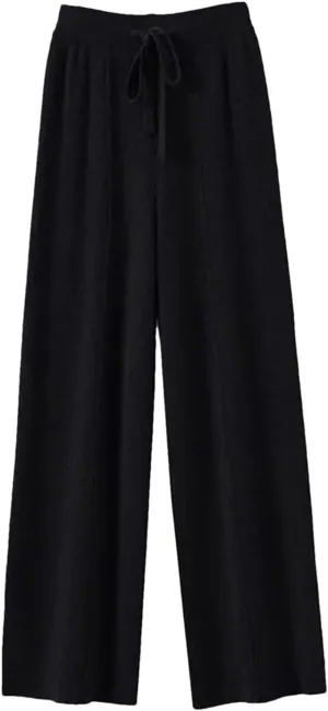 Women's Wool Pants Cashmere Wide Leg Trousers Long Britches Knit Loose High Waist Pants