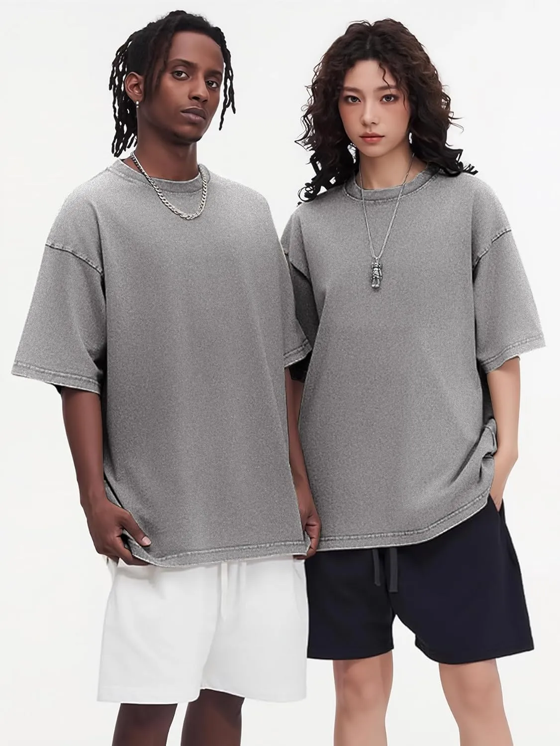 YKR Men Oversized T Shirts Vintage Cotton Tee Loose Fit Short Sleeve Casual Washed Tee Unisex Streetwear Baggy Graphic Tops