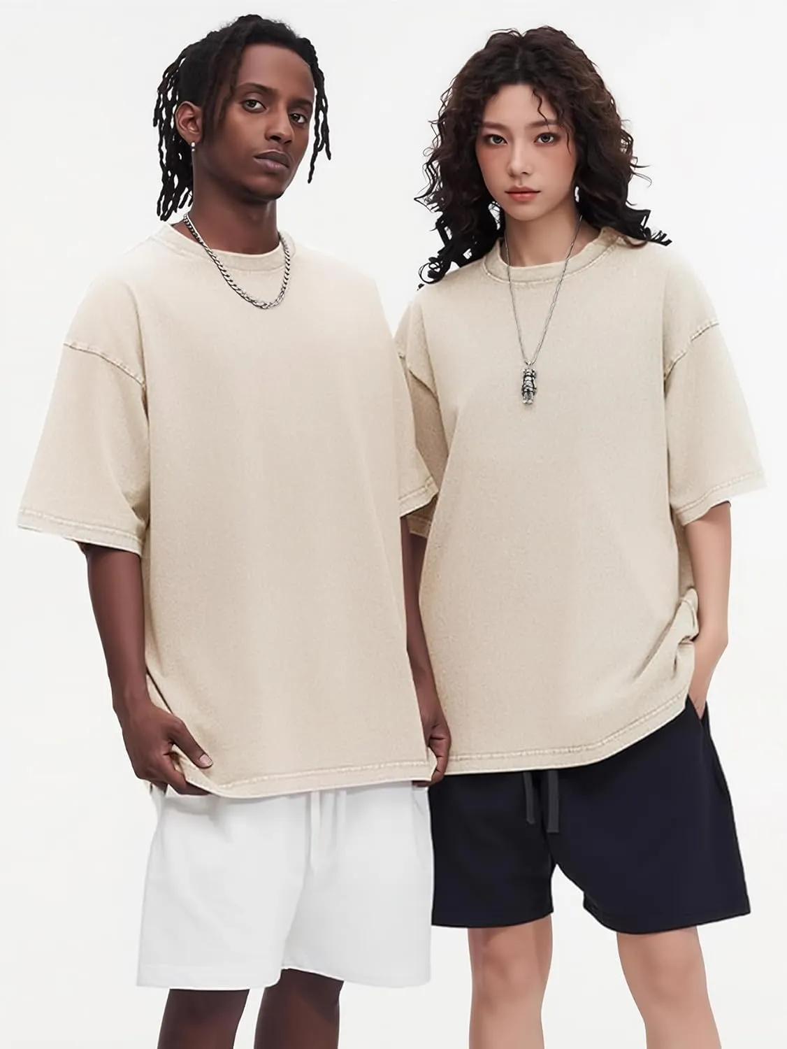 YKR Men Oversized T Shirts Vintage Cotton Tee Loose Fit Short Sleeve Casual Washed Tee Unisex Streetwear Baggy Graphic Tops