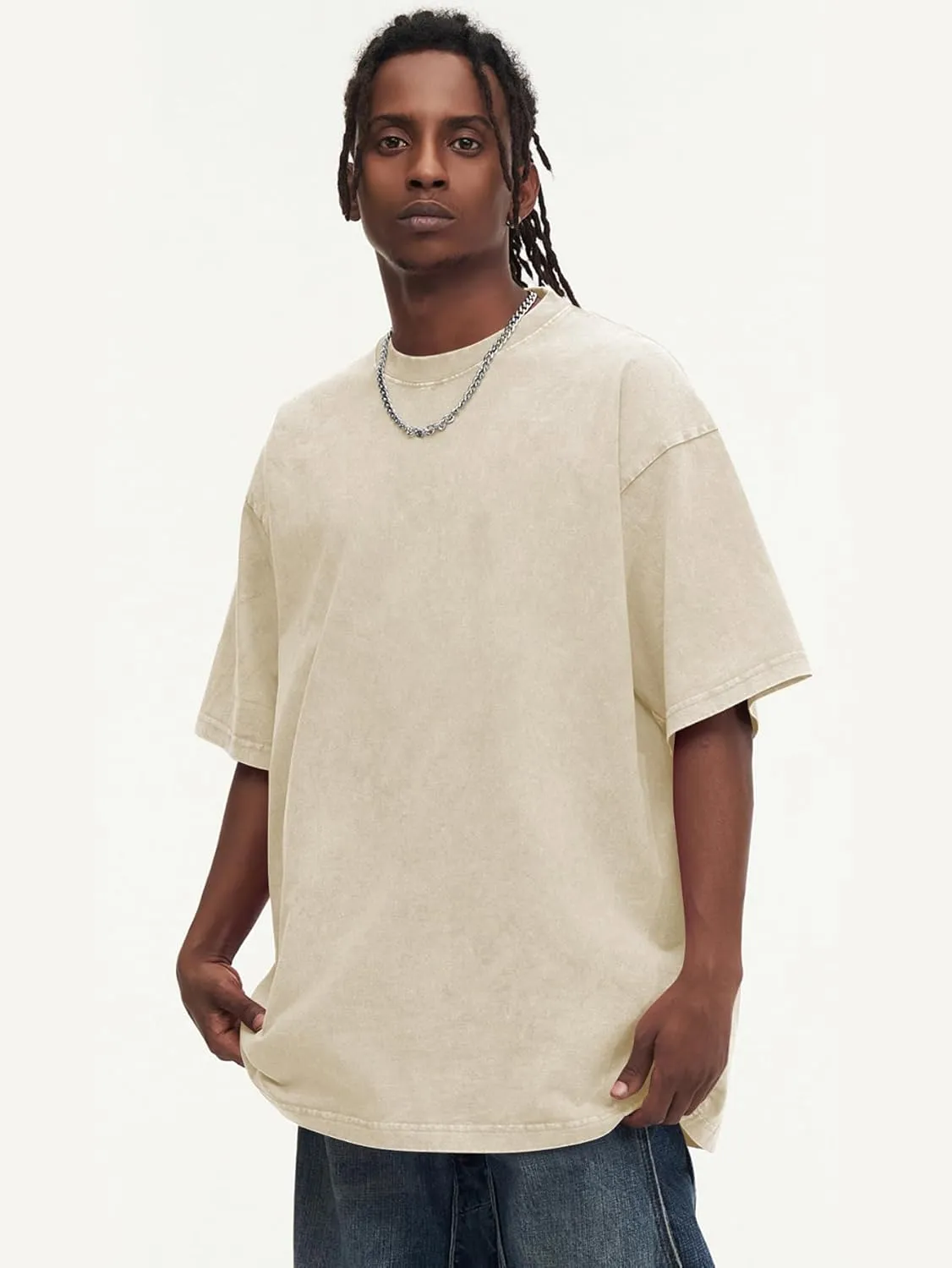 YKR Men Oversized T Shirts Vintage Cotton Tee Loose Fit Short Sleeve Casual Washed Tee Unisex Streetwear Baggy Graphic Tops