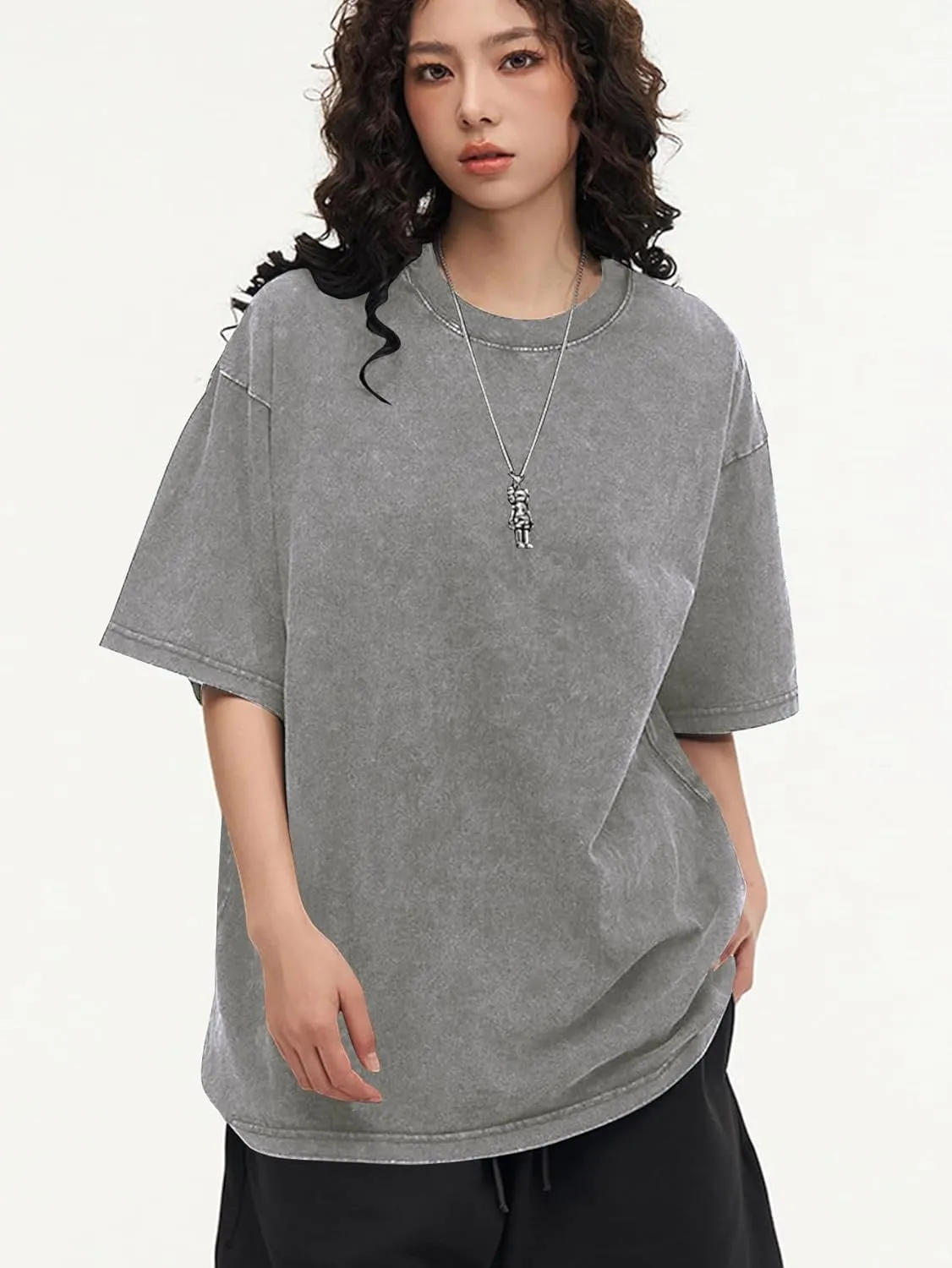 YKR Men Oversized T Shirts Vintage Cotton Tee Loose Fit Short Sleeve Casual Washed Tee Unisex Streetwear Baggy Graphic Tops