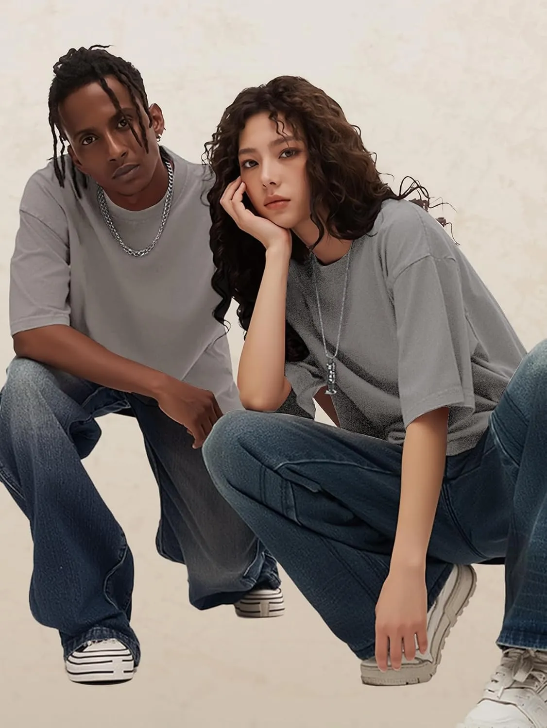 YKR Men Oversized T Shirts Vintage Cotton Tee Loose Fit Short Sleeve Casual Washed Tee Unisex Streetwear Baggy Graphic Tops