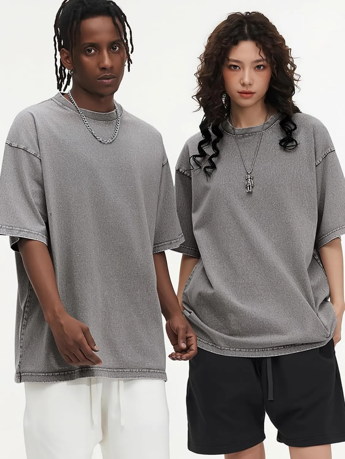 YKR Men Oversized T Shirts Vintage Cotton Tee Loose Fit Short Sleeve Casual Washed Tee Unisex Streetwear Baggy Graphic Tops