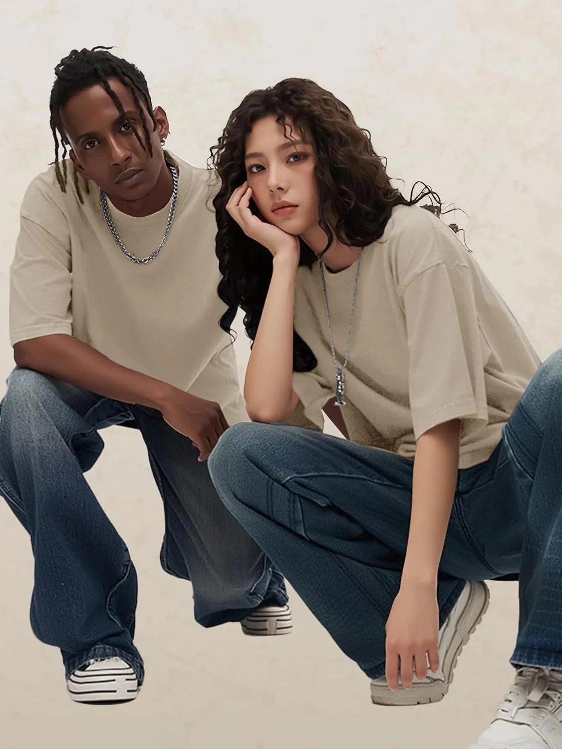 YKR Men Oversized T Shirts Vintage Cotton Tee Loose Fit Short Sleeve Casual Washed Tee Unisex Streetwear Baggy Graphic Tops